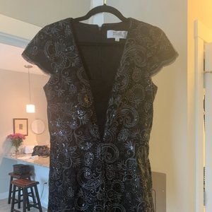 Badgley Mischka Sequin Plunging Romper